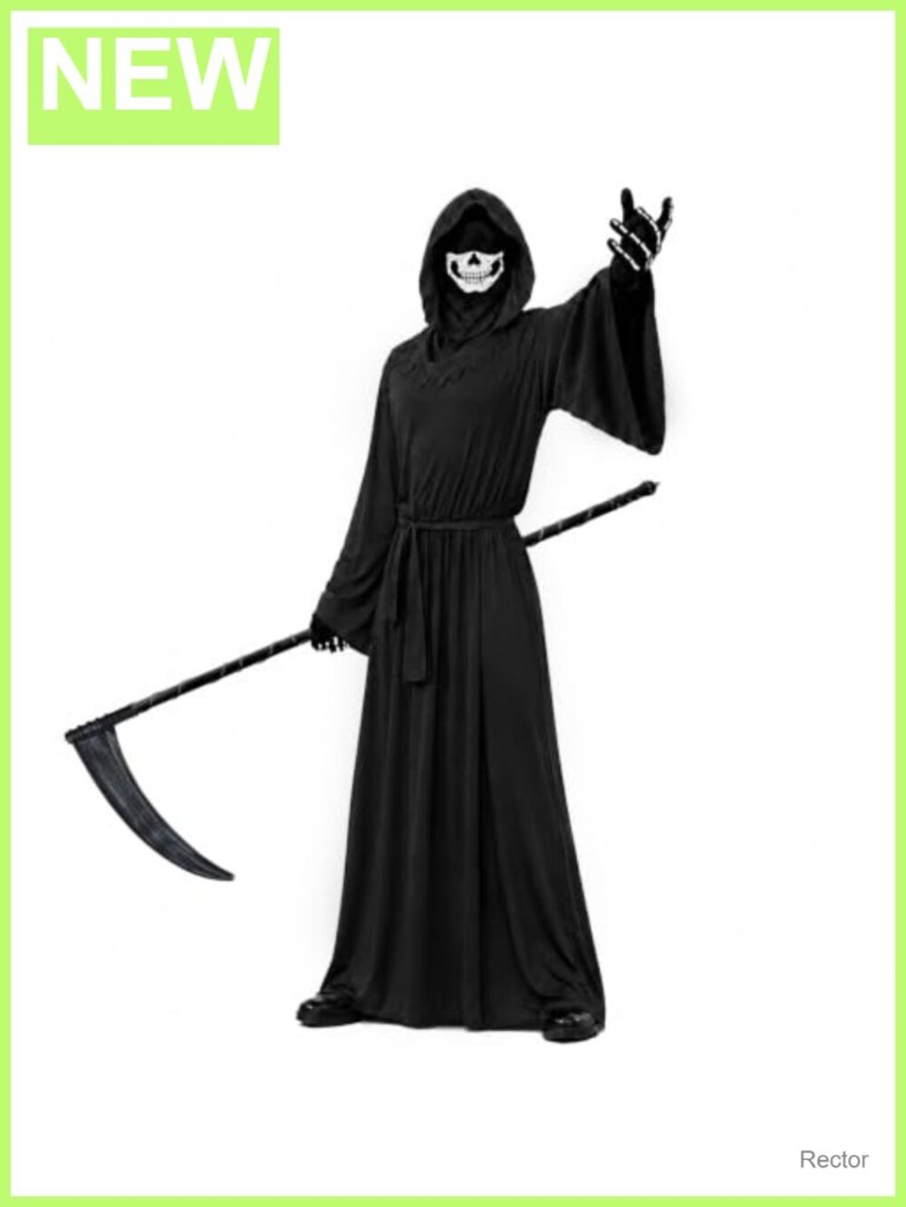 Grim Reaper Costume Set Hooded Robe Skeleton Mask Gloves Scythe